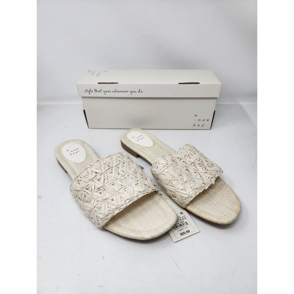 A New Day Womens Ariella Woven Slide Sandals White Poly Blend Size 11 Casual‎